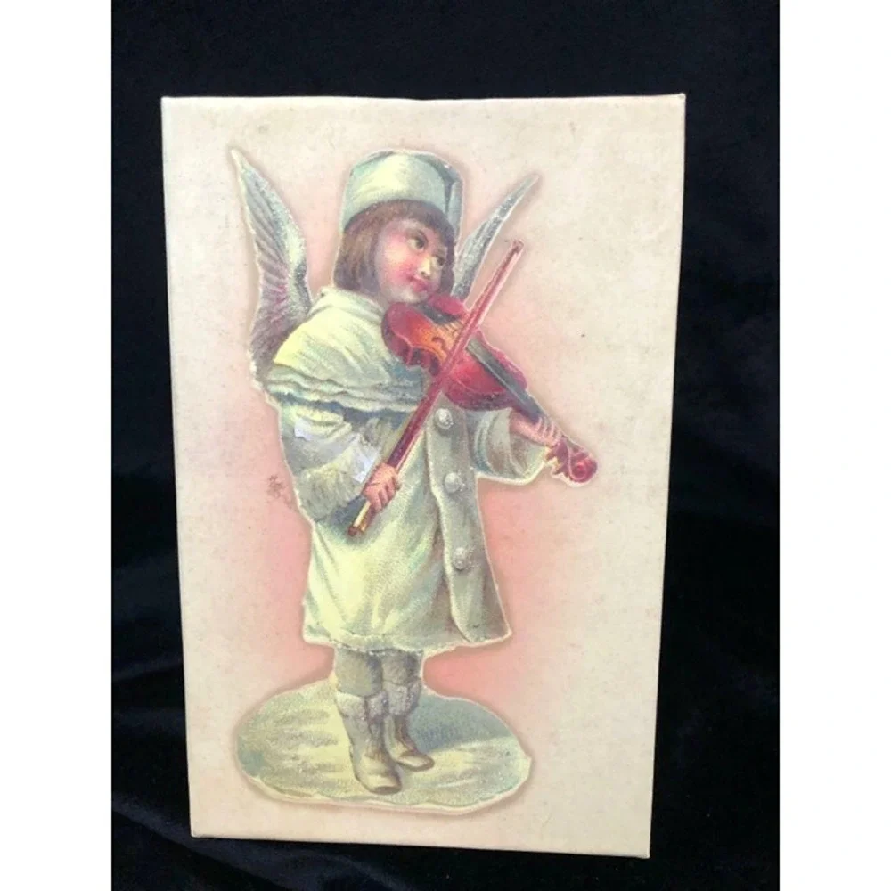 Christmas Angel Plays Violin Ornament Porcelain 5 x 3 Detailed Original Box Xmas